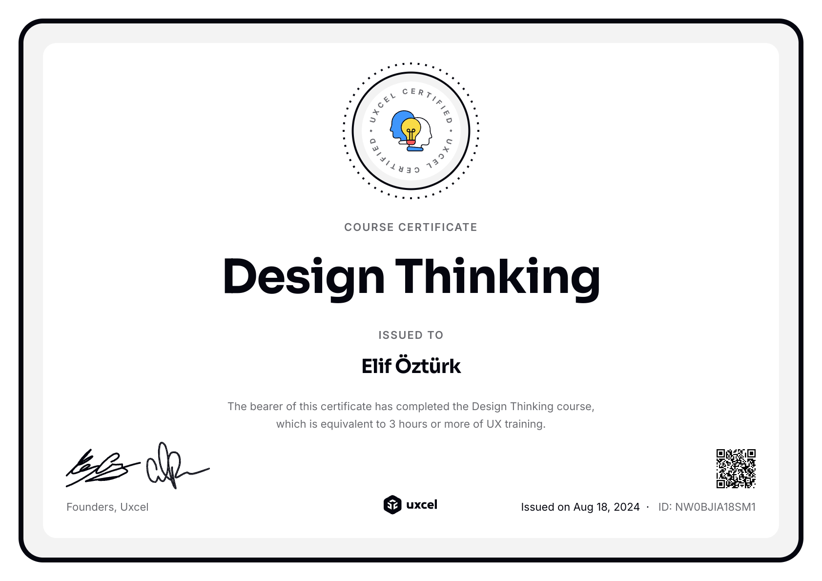Elif Öztürk's certificate